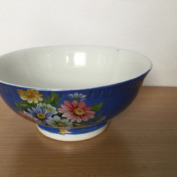 Vintage hand painted blue with chrysanthemum flowers bowl American Rose Society - Picture 5 of 7
